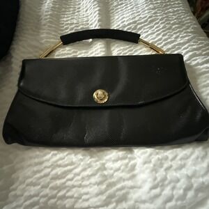 Vintage‎ Ruth Saltz Black Clutch Purse Retractable Gold Handle Fabulous Bag B8